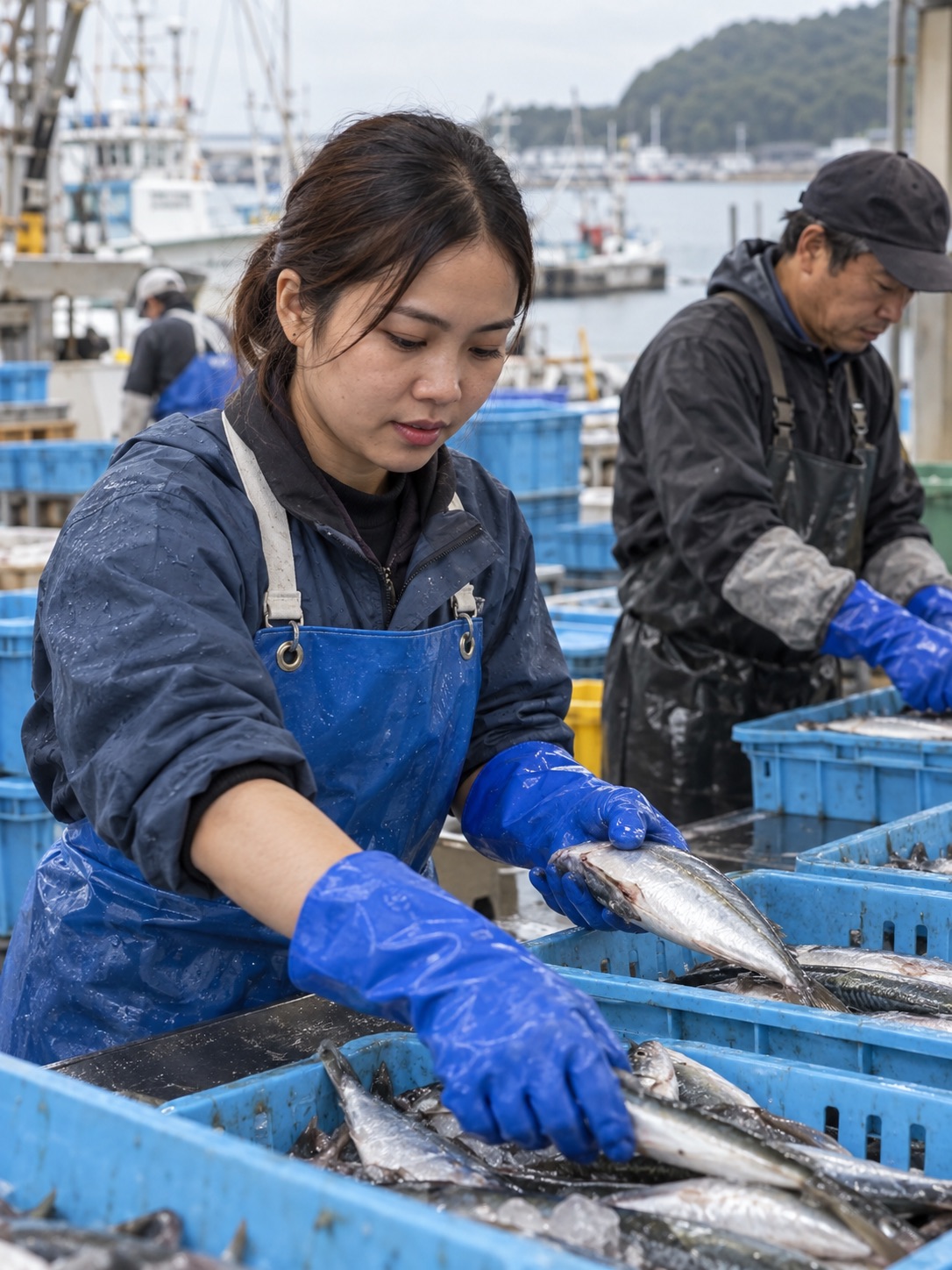 水産加工場で作業するスタッフのイメージ